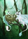 ambiguous_gender asian_mythology claws dragon duo east_asian_mythology eastern_dragon egg feral forest fur furred_dragon hi_res horn membrane_(anatomy) membranous_wings mordorinka mythology nest outside plant tail tail_tuft tree tuft white_body white_fur wings 