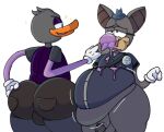  anatid anseriform anthro avian bat big_butt bird butt clothing duck duo feeding food fur genitals grey_body grey_fur hat headgear headwear male male/male mammal overweight penis purple_body purple_fur swankybones toontown_corporate_clash toontown_online toony 