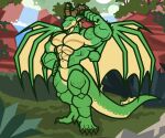  abs big_biceps big_muscles blizzard_entertainment claws dracthyr dragon flexing flexing_bicep green_body green_scales hi_res lanopoli male muscular pecs scales scalie solo standing warcraft western_dragon 