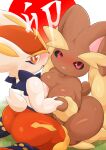  2023 absurd_res anthro areola big_breasts blush breast_size_difference breasts butt cinderace digital_media_(artwork) duo female female/female generation_4_pokemon generation_8_pokemon hi_res long_ears looking_at_viewer lopunny medium_breasts nintendo nipples open_mouth pink_areola pink_nipples pokemon pokemon_(species) type 