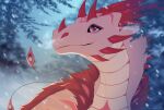  2022 day detailed_background digital_media_(artwork) dragon female feral fur furred_dragon hi_res horn outside padjetxharrington red_body red_eyes red_scales scales smile solo spines 