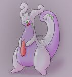  anon anthro bodily_fluids curled_tail dragon fan_character generation_6_pokemon genital_fluids genitals goodra kotraught male markings nintendo penis pokemon pokemon_(species) purple_body purple_skin simple_background slit solo tail tail_markings white_background 