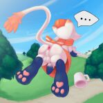  anthro anus balls butt container cup exposed feral flying generation_1_pokemon genitals hisuian_form hisuian_zorua humanoid_genitalia humanoid_penis hybrid kai_mew-(character) landscape legendary_pokemon low_res male mew_(pokemon) mklxiv nintendo path_lines pawpads paws penis plant pokemon pokemon_(species) pokemon_cafe_mix regional_form_(pokemon) solo tree village 