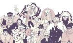  2girls 6+boys aged_down animal_ears baby_5 black_hair black_suit blonde_hair bow buck_teeth buffalo_(one_piece) dellinger_(one_piece) diamante donquixote_doflamingo donquixote_rocinante facial_hair feather_coat formal fur_trim giolla gladius_(one_piece) gloves gun hair_bow heart heart_print helmet horns lao_g long_hair machvise makeup multiple_boys multiple_girls necktie one_piece pica prepbon rabbit_ears senor_pink short_hair shorts smile snot suit sunglasses teeth trafalgar_law trebol vergo weapon winter_clothes 