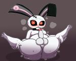  5:4 anthro azureinthedark balls big_balls big_butt black_sclera blush buckteeth butt erection genitals hero:_108 hi_res huge_butt jumpy_ghostface lagomorph leporid looking_at_viewer male mammal nipples nude orange_eyes penis perineum rabbit sitting slightly_chubby solo spread_legs spreading teeth thick_thighs white_body 