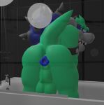  2022 3d_(artwork) against_surface anthro anus ass_on_glass balls bathroom bathtub blender_(software) bowser butt digital_media_(artwork) fan_character genitals glass goeybowser gowser_(goeybowser) koopa looking_at_viewer male mario_bros nintendo nude on_glass scalie shower smile solo spikes 