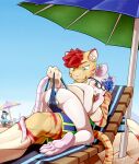  absurd_res age_difference anthro ball_camel_toe beach blush clothed clothing domestic_cat duo ear_piercing eyewear felid feline felis glasses hi_res irou male male/male mammal murid murine muscular muscular_male piercing rat riverglaive rodent seaside topless young 