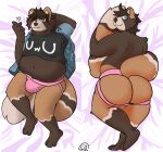  absurd_res anthro belly brown_body brown_fur butt canid canine ceschi chubby_anthro chubby_male clothed clothing dakimakura_design dakimakura_pose dakimakura_style digital_media_(artwork) dyed_(dyed) fur hair hi_res looking_at_viewer lying male mammal on_back overweight overweight_male raccoon_dog slightly_chubby smile solo tanuki 