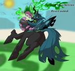  angry anthro arthropod changeling clothing dragon duo eye_contact fangs female feral fight fire friendship_is_magic glare hair hasbro horn leggings legwear looking_at_another magic male my_little_pony pulling_hair queen_chrysalis_(mlp) spike_(mlp) teeth tongue touching_hair unik 
