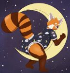  ailurid anthro clean_diaper clothing diaper extremius_amphibious eyewear glasses hi_res infantilism male mammal moon onesie pattern_onesie raised_tail red_panda sleeping solo tagme tail tropojet 