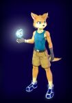  anthro athletic athletic_male canid canine clothing fox hi_res magic male mammal muscular_cub sceptile_(artist) shirt solo tank_top tight_clothing topwear young 