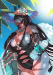  anthro big_breasts bottle boutarou_rx_78 breasts clothing common_hippopotamus container deity egyptian_mythology female hi_res hippopotamid mammal middle_eastern_mythology mythology offering_to_viewer overweight overweight_anthro overweight_female solo summer swimwear taweret water_bottle 