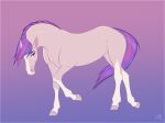  2023 ambiguous_gender blue_eyes digital_drawing_(artwork) digital_media_(artwork) equid equine eyebrows facial_markings feral fluffymare gradient_background hair head_markings hi_res hooves horse looking_at_viewer mammal mane markings multicolored_body multicolored_hair multicolored_tail quadruped raised_leg simple_background solo sophistique_(dream_merchant) tail two_tone_body 