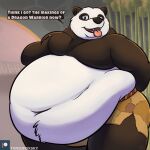  2023 anthro bamboo bamboo_tree bear belly big_belly black_and_white_fur bottomwear clothed clothing dialogue dreamworks fangs fur giant_panda half-closed_eyes hand_behind_back holding_moob kung_fu_panda looking_at_viewer male mammal master_po_ping moob_grab moobs morbidly_obese morbidly_obese_anthro morbidly_obese_male narrowed_eyes navel obese obese_anthro obese_male open_mouth overweight overweight_anthro overweight_male patch_(fabric) patreon plant shirtless shirtless_anthro shirtless_male shorts signature solo standing talking_to_viewer tanio teeth text tongue tongue_out topless topless_anthro topless_male torn_clothing tree 