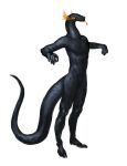  2022 anthro black_body black_skin cettus dragon featureless_crotch fritjof hi_res male nude orange_eyes simple_background slim solo standing tongue tongue_out white_background 