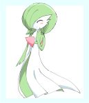  2021 ambiguous_gender blue_border blush border eyes_closed gardevoir generation_3_pokemon green_body green_hair hair hand_to_face hi_res humanoid leo19969525 nintendo not_furry pokemon pokemon_(species) simple_background smile solo white_background white_body 