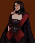  1girl braid breasts cape commission dress fingernails frilled_dress frills highres large_breasts lipstick long_sleeves looking_at_viewer makeup serana sharp_fingernails short_hair solo sookidraws the_elder_scrolls the_elder_scrolls_v:_skyrim thick_lips vampire 