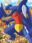  2022 ambiguous_gender angry angry_eyes barefoot big_tail big_tongue black_sclera blue_body blue_nose blue_skin claws cloud detailed earthquake elementaldraws featureless_crotch feet feral fin garchomp generation_4_pokemon glistening glistening_eyes hi_res light long_tail looking_at_viewer mountain multicolored_body multicolored_skin nintendo nude outside pink_tongue pokemon pokemon_(species) portrait red_body red_skin reptile rock scalie shadow sharp_claws sharp_teeth sky solo spikes standing sunlight tail teeth thick_tail thick_thighs toe_claws tongue watermark yellow_body yellow_eyes yellow_skin 