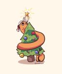  1other candy candy_cane chainsaw chainsaw_man chaopiico christmas_tree food hat highres looking_at_object looking_up pochita_(chainsaw_man) pull_cord santa_hat simple_background solo twitter_username white_background 