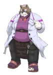  2023 anthro ashi4423 belly clothing footwear hi_res humanoid_hands kemono lifewonders live_a_hero male mammal overweight overweight_male procyonid raccoon sandals simple_background solo viscunam 
