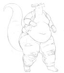  2022 anthro barefoot belly big_belly bottomwear cettus clothed clothing dragon feet fritjof jacket male moobs obese obese_anthro obese_male open_clothing open_topwear overweight overweight_anthro overweight_male pants sketch solo standing topwear torn_bottomwear torn_clothing torn_pants 