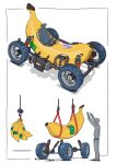  1boy absurdres banana bolt commentary_request engine food fruit gatling_santouhei gloves ground_vehicle highres hook machine mechanic motor_vehicle nut_(hardware) original race_vehicle screw solo steering_wheel wheel 