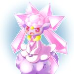  :d blush commentary_request diancie looking_at_viewer no_humans open_mouth orange_eyes own_hands_together pokemon pokemon_(creature) purple_pupils putto smile solo tongue 