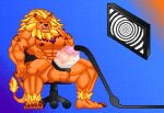  absurd_res animated anthro bandai_namco bodily_fluids chair cum digimon digimon_(species) digital_media_(artwork) ejaculation furniture genital_fluids hi_res hypnosis leomon loop machine male milking_cum milking_machine mind_control morinetsu muscular muscular_anthro pixel_(artwork) pixel_animation sitting solo 