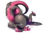  2018 ambiguous_gender anthro big_hands black_body fakemon fan_character feral generation_2_pokemon generation_7_pokemon hi_res hybrid legendary_pokemon looking_back lugia multicolored_body nintendo open_mouth pink_body pokemon pokemon_(species) raised_tail salazzle salugia solo tail tartii thick_tail 