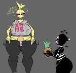  &lt;3 absurd_res animate_inanimate animatronic anthro avian big_breasts bird black_body black_sclera bottomwear bottomwear_down breasts chicken clothed clothing cumlord dialogue duo eyelashes facial_markings female five_nights_at_freddy&#039;s five_nights_at_freddy&#039;s_2 food fruit galliform gallus_(genus) grey_background grey_bottomwear grey_clothing grey_pants grey_shirt grey_topwear head_feathers head_markings head_tuft hi_res holding_food holding_object huge_breasts humanoid inverted_nipples machine markings narrowed_eyes nipple_outline nipples nude orange_pubes pants pants_down partially_clothed phasianid pineapple plant pubes robot robot_humanoid rosy_cheeks scottgames security_puppet_(fnaf) shirt short_stack simple_background stripes talking_to_viewer tear_(marking) text text_on_clothing thick_thighs topwear toy_chica_(fnaf) tuft undressing white_body white_eyes white_stripes wide_hips yellow_body yellow_eyes 