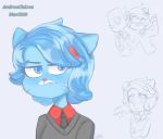  2018 andreachavez anthro blue_eyes blue_fur blue_hair cartoon_network clothed clothing domestic_cat felid feline felis female front_view fur hair looking_away mammal nicole_watterson pink_nose short_hair simple_background the_amazing_world_of_gumball 