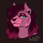  2019 anthro blue_eyes canid canine dark digital_drawing_(artwork) digital_media_(artwork) domestic_cat ear_piercing felid feline felis female fox fur hair hi_res invalid_color kotalis looking_at_viewer mammal piercing pose profile simple_background smile solo 