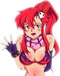  1girl :d bikini_top breasts kakukakujin large_breasts lowres open_mouth red_hair scarf smile solo tengen_toppa_gurren-lagann tengen_toppa_gurren_lagann upper_body wave waving yellow_eyes yoko_littner yoko_ritona 