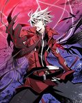  blazblue fighting_stance green_eyes heterochromia male_focus ragna_the_bloodedge red_eyes silver_hair solo sumeshi_(ambivalince) 