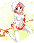  1girl blue_eyes breasts female final_fantasy final_fantasy_v full_body hood lenna_charlotte_tycoon open_mouth pink_hair robe short_hair sitting solo staff tekuteku_(pixiv) thighhighs uchouten white_mage 