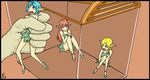  774_(nanashi) blonde_hair blue_hair box capture captured copyright_request fairy minigirl open_mouth peeing peeing_self pointy_ears red_hair scream screaming 