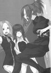  3girls black highres kampfer kondou_mikoto long_hair monochrome multiple_girls sangou_shizuku senou_natsuru short_hair 