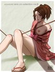  ass azasuke bdsm blush bondage bound bound_legs breast_slip breasts brown_eyes brown_hair female fuu highres japanese_clothes kimono nipples no_bra no_panties one_breast_out open_clothes rope samurai_champloo sandals shadow sitting solo toes you_gonna_get_raped 