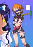  2girls ball_gag bdsm blindfold blurry blush bondage boots bound bow breast_bondage breath chains collar crazy_eyes crop_top crotch_rope cure_black cure_white depth_of_field earrings evil_smile female femdom fingerless_gloves futari_wa_precure futari_wa_pretty_cure gag gagged gloves jewelry leash misumi_nagisa multiple_girls orange_hair precure pretty_cure purple_hair rope shibari skirt slave smile spark_utamaro vibrator yukishiro_honoka yuri 