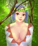  1girl blue_hair breasts forest highres mo_gaw42 nature self_upload short_hair smile 