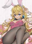  animal_ears black_pantyhose blonde_hair blue_eyes earrings highres jewelry lipgloss long_hair mario_(series) nachoz_(nachozart) open_mouth pantyhose playboy_bunny princess_peach rabbit_ears 