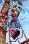  2020 activision anthro belt bottomwear breasts clothing cloud crash_bandicoot_(series) day detailed_background female fingerless_gloves footwear gloves hair handwear hi_res mammal marsupial pants pirate_tawna rasmussen891 rope scarf signature smile solo 