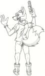  anthro boots bottomless bottomless_male butt canid canine clothed clothing dogwash footwear fox fox_mccloud gloves graphite_(artwork) gun handgun handwear headgear headphones headset headset_microphone hi_res male mammal nintendo pencil_(artwork) pistol ranged_weapon rear_view shirt sketch smile solo star_fox tail topwear traditional_media_(artwork) weapon 