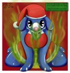  all_fours anthro big_breasts blue_body breasts christmas christmas_clothing christmas_headwear clothing cute_eyes fart fart_cloud fart_fetish female fizzy_pop_the_popplio floppy_ears gassy gassybigears69 generation_7_pokemon hat headgear headwear hi_res holidays looking_at_viewer looking_back looking_up nintendo pokemon pokemon_(species) pokemorph popplio santa_hat sexybigears69 smelly smile solo text thick_thighs 