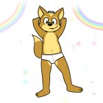  &lt;3 1:1 anthro armor barefoot briefs briefs_only brown_body brown_fur bulge canid canine clothed clothing exclamation_point feet fox fox_mccloud fur genitals green_eyes hands_behind_head headgear helmet leaf male mammal navel nintendo nishi_oxnard penis rainbow simple_background smile solo sparkles star_fox tan_body tan_fur teeth_showing tighty_whities topless underwear underwear_only white_background white_briefs white_clothing white_underwear 