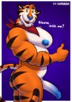  absurd_res anthro big_butt big_pecs blue_nipples blue_nose bubble_butt butt erection felid frosted_flakes fur genitals gesture hi_res humanoid_genitalia humanoid_penis inviting kellogg&#039;s kerchief kerchief_only looking_at_viewer male mammal mascot mostly_nude muscular muscular_anthro muscular_male neckerchief neckerchief_only nipples orange_body orange_fur pantherine pecs penis side_view solo standing striped_body striped_fur stripes thumbs_up tiger tony_the_tiger wardraws yellow_eyes 