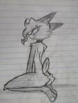  aars absurd_res ambiguous_gender ambiguous_species anthro butt canid canine fan_character fur hair hi_res hindpaw hybrid mammal nude paws rear_view simple_background solo suggestive traditional_media_(artwork) 