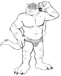  anthro bandanna barefoot black_and_white bodily_fluids briefs briefs_only chance_furlong claws clothed clothing domestic_cat feet felid feline felis hanna-barbera head_covering kerchief male mammal monochrome muscular muscular_male open_mouth simple_background sketch smile solo stripes swat_kats sweat thegreatmatsutzu topless towel underwear underwear_only whiskers white_background 