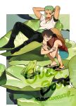  2boys black_hair earrings frog green_belt green_hair hat_on_back highres jewelry lily_pad looking_at_another male_focus monkey_d._luffy mulso multiple_boys multiple_earrings one_piece open_mouth red_shirt roronoa_zoro scar scar_on_face shirt short_hair short_sleeves shorts sleeveless sleeveless_shirt twitter_username water white_shirt 