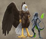  2022 absurd_res accipitrid accipitriform alcander animal_genitalia anthro athletic avian bald_eagle balls bird black_body black_fur brown_body brown_feathers digitigrade dsw7 duo eagle feathered_wings feathers fully_sheathed fur genitals grey_body grey_fur hand_on_hip hands_on_hips hi_res looking_at_viewer male mammal pentazer prehensile_feet prehensile_tail scales sea_eagle sergal sheath size_difference standing tail tail_feathers tail_tuft talon_hands talons tuft white_body white_feathers wings yellow_body yellow_scales 